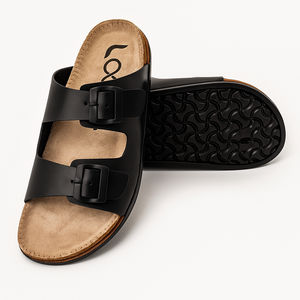 Detail of Loox slippers' ergonomic footbed designed for arch support and comfort